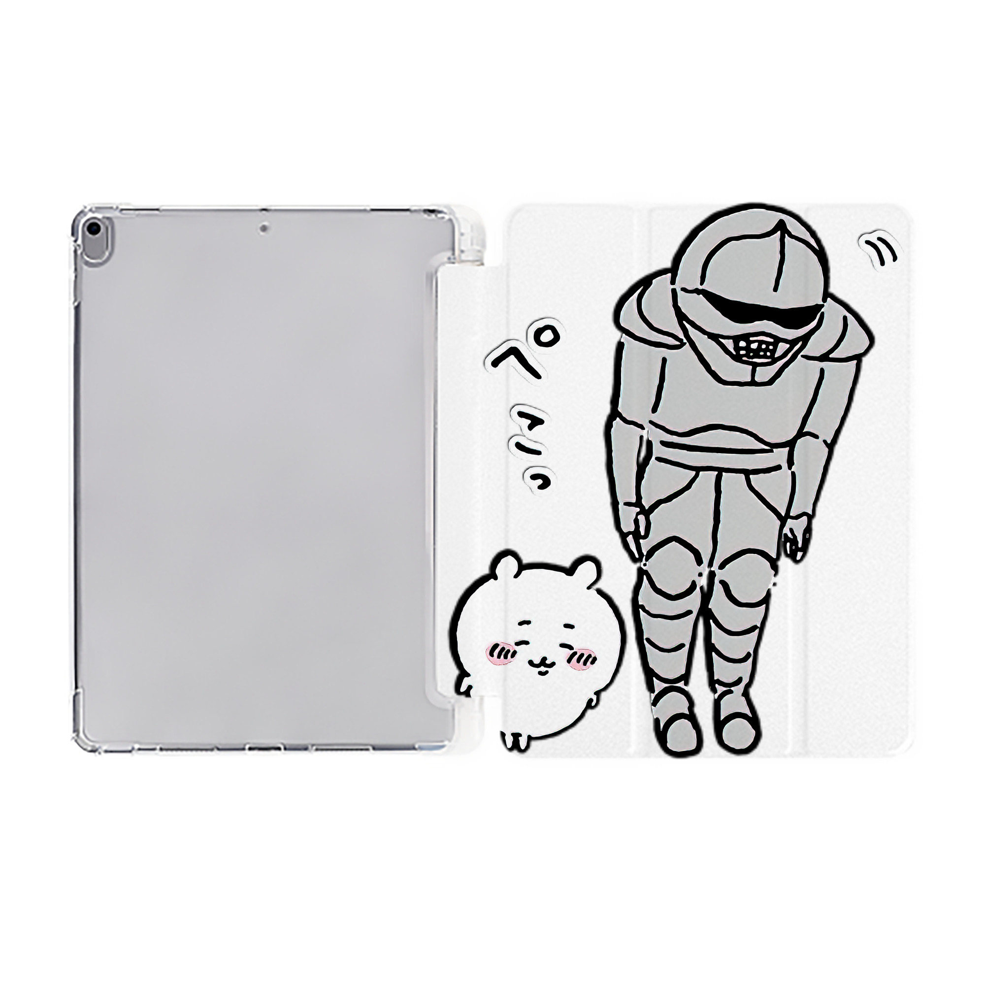 （画像用） ちいかわ 労働の鎧さん Chii-kawa Mr. Armor of Labor IPad ケース ペン収納付き 三つ折りスタンド PUレザー×シリコン 対応機種9.5/10.5/10.9インチ